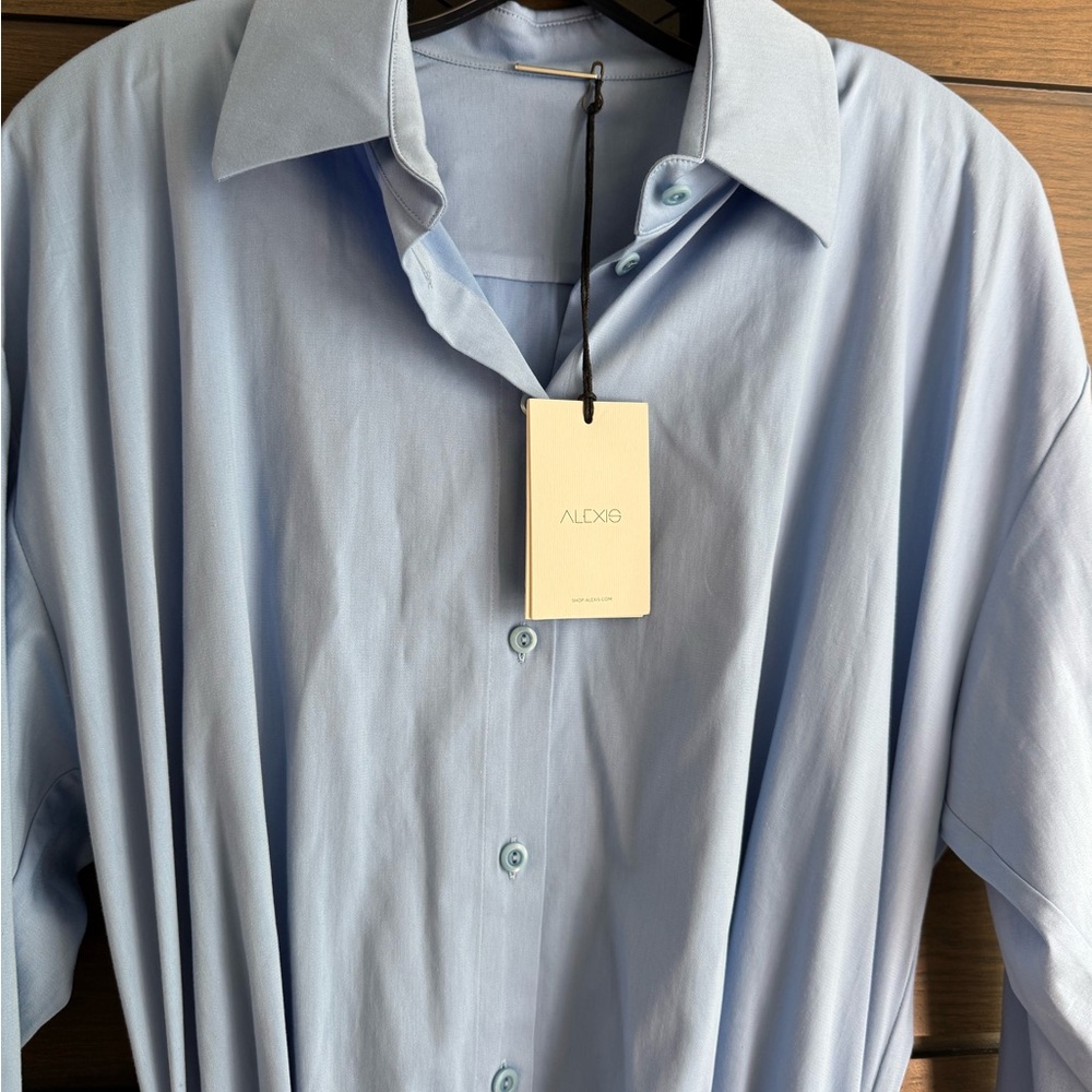 Alexis Light Blue Dress Shirt with Patterned Skirt - Picture 4 of 14